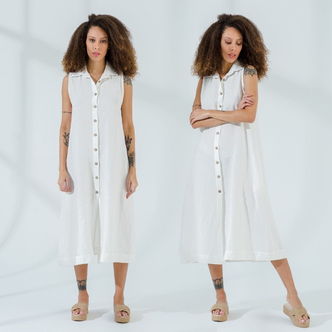 Button Front Linen Dress