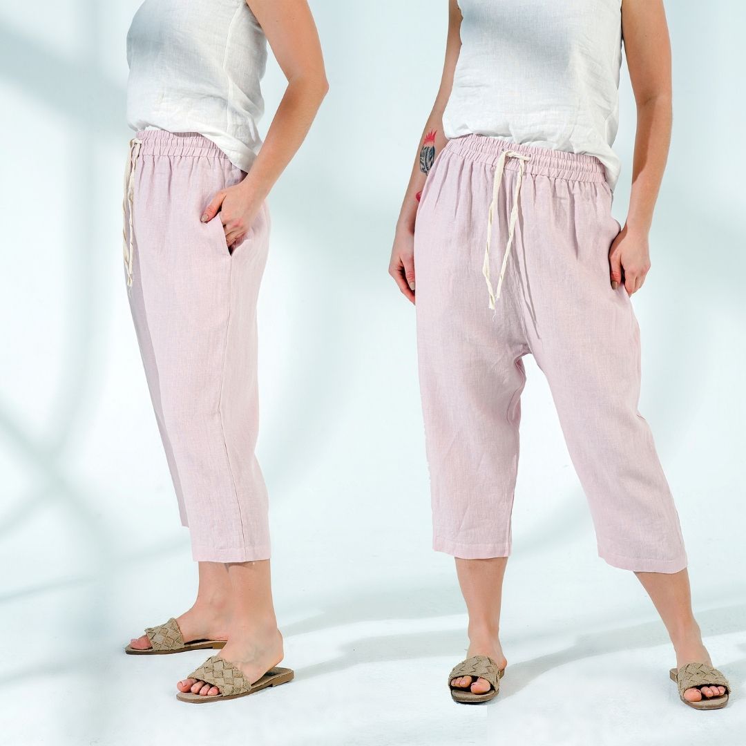 Drawstring Waist Linen Woman Pants