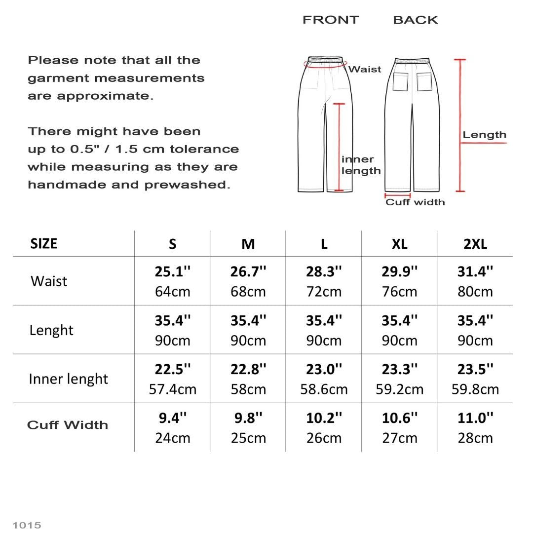 Elastic Waist Linen Pants Size Chart