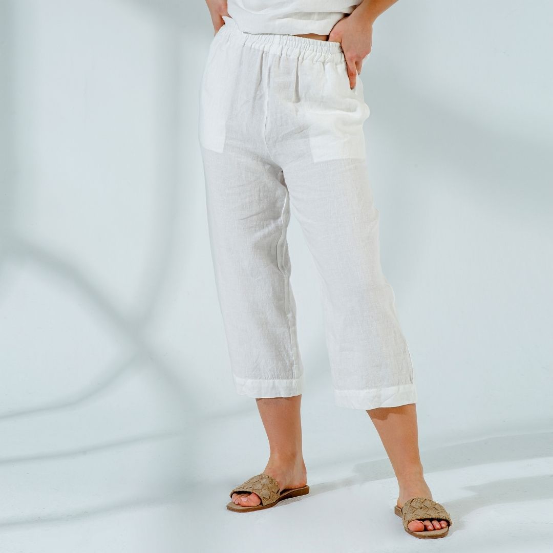 Elastic Waist Linen Women Pants