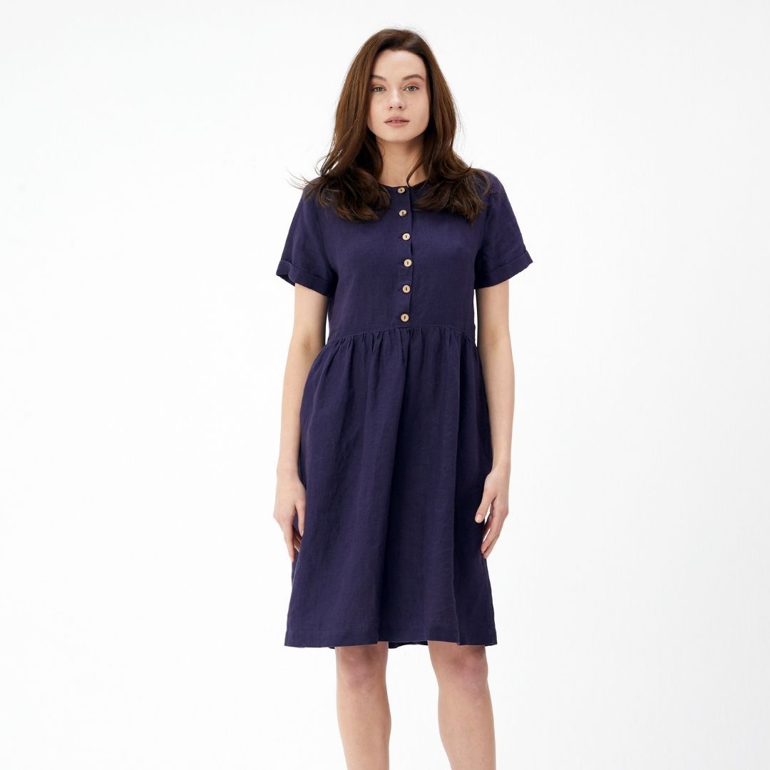 Half Button Flax Dress for Women