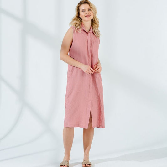 Hidden Button Linen Dress