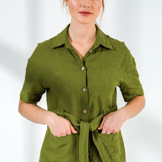 Linen Tunic Dress with Pockets