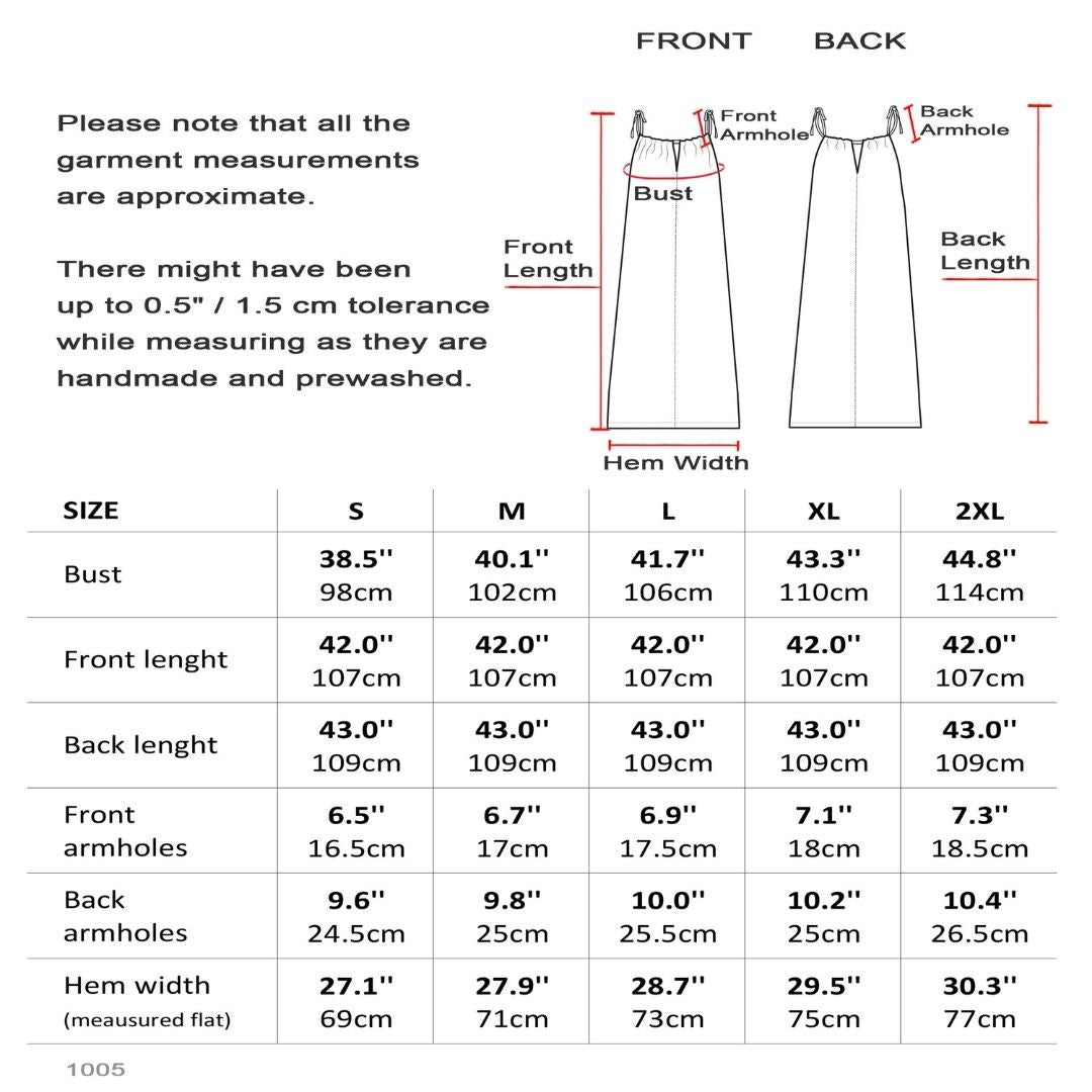 Minimalist Linen Sun Dress Size Chart