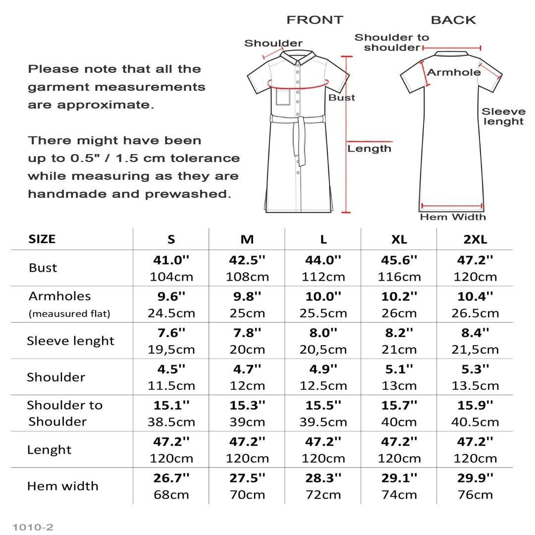 Short Sleeve Flax Linen Dress Size Chart