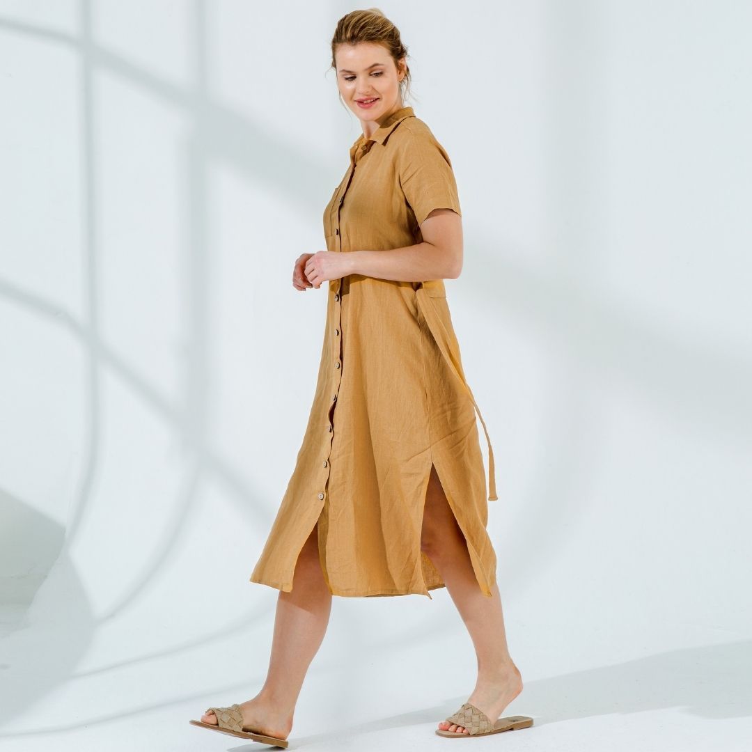 Short Sleeve Linen Summer Dress