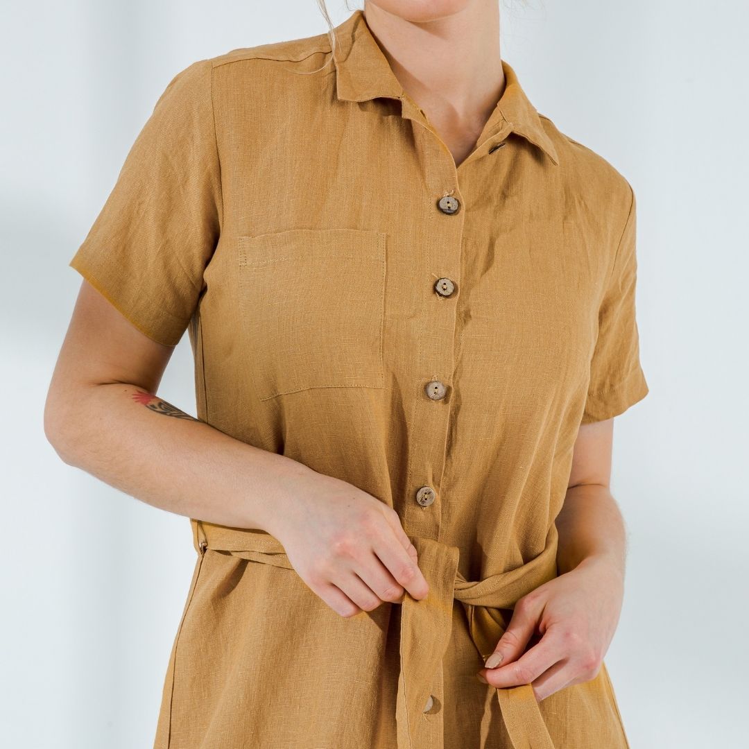 Short Sleeve Linen Sun Dress