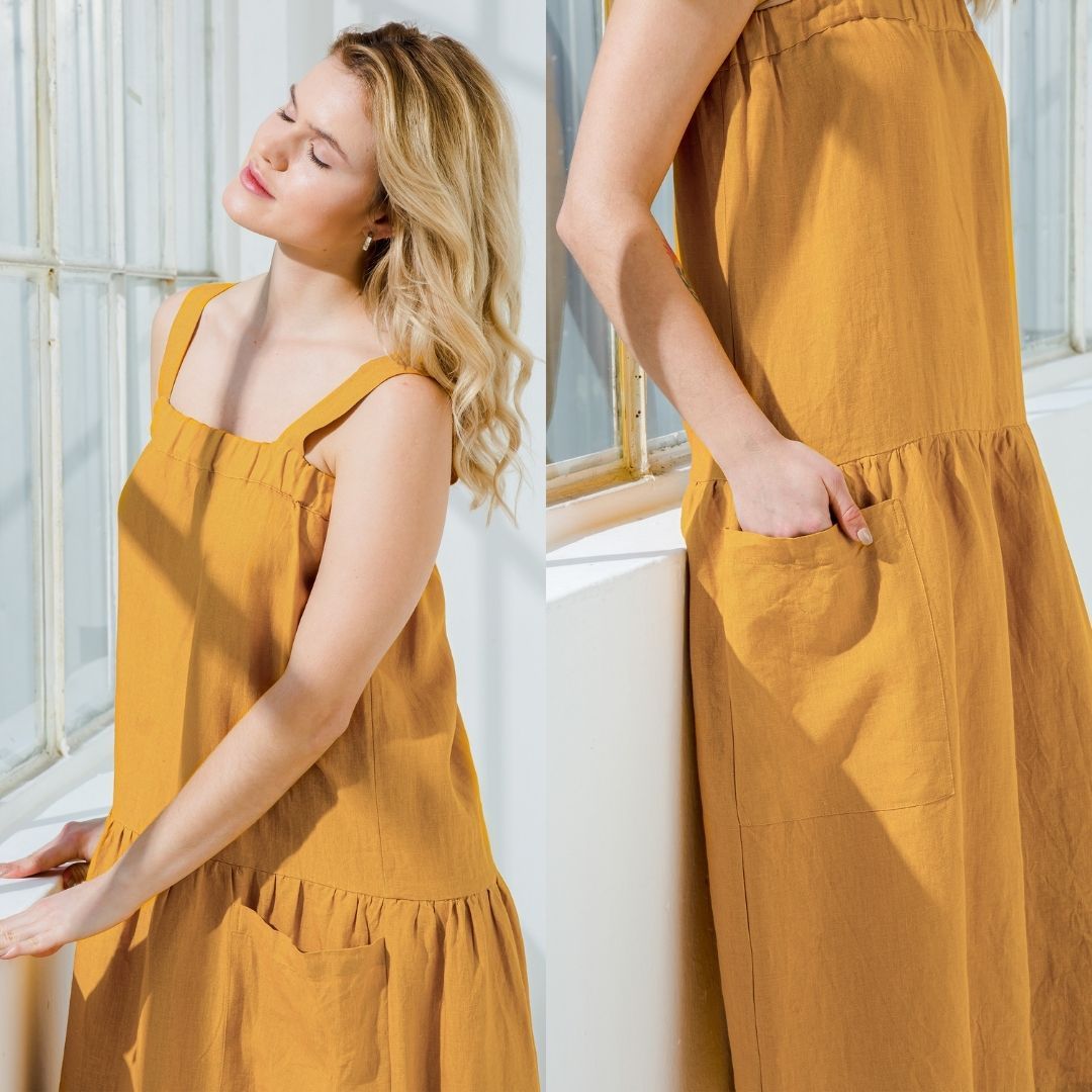 Square Neck Linen Sun Dress