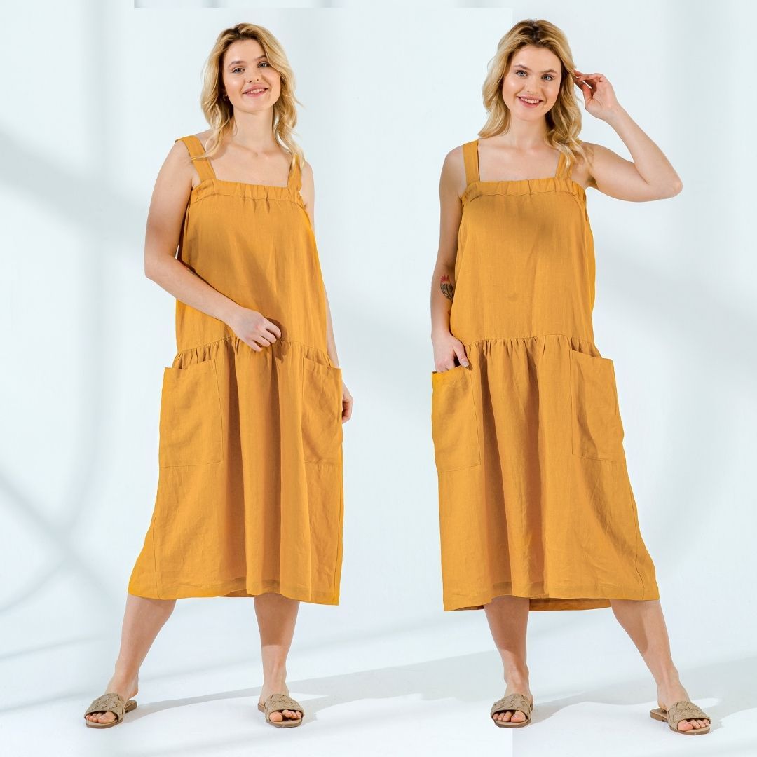 Summer Square Neck Linen Dress