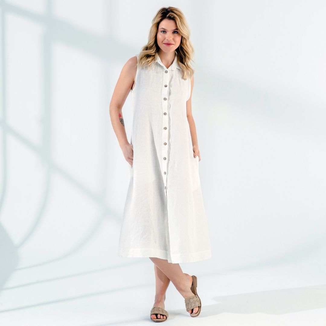 White Flax Linen Dress